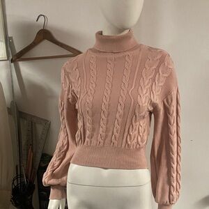 Guess Pink Cable Knit Turtleneck Sweater